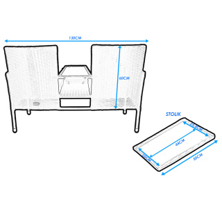 Dwuosobowa kanapa ogrodowa ze stolikiem rattanowa siwa