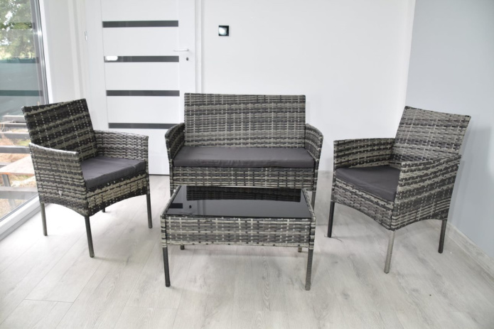 Set mobilier de gradina Technorattan, BITUXX, Otel/Ratan sintetic/Sticla securizata, Gri 1 imagine