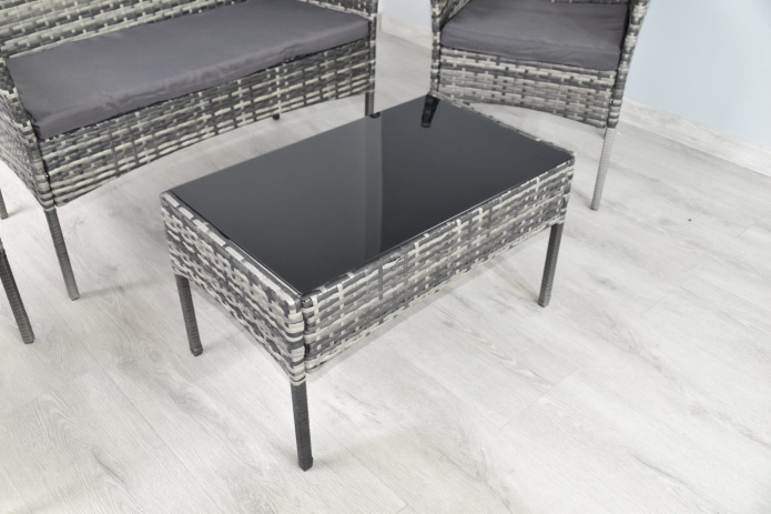 Set mobilier de gradina Technorattan, BITUXX, Otel/Ratan sintetic/Sticla securizata, Gri 2 imagine
