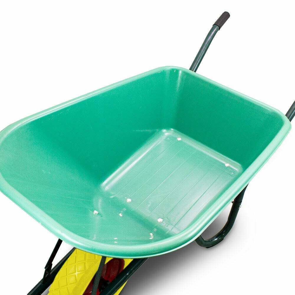 Taczka ogrodowa 100L 250kg misa PVC żółte koło PU Taczka ogrodowa 100L 250kg misa PVC żółte koło PU