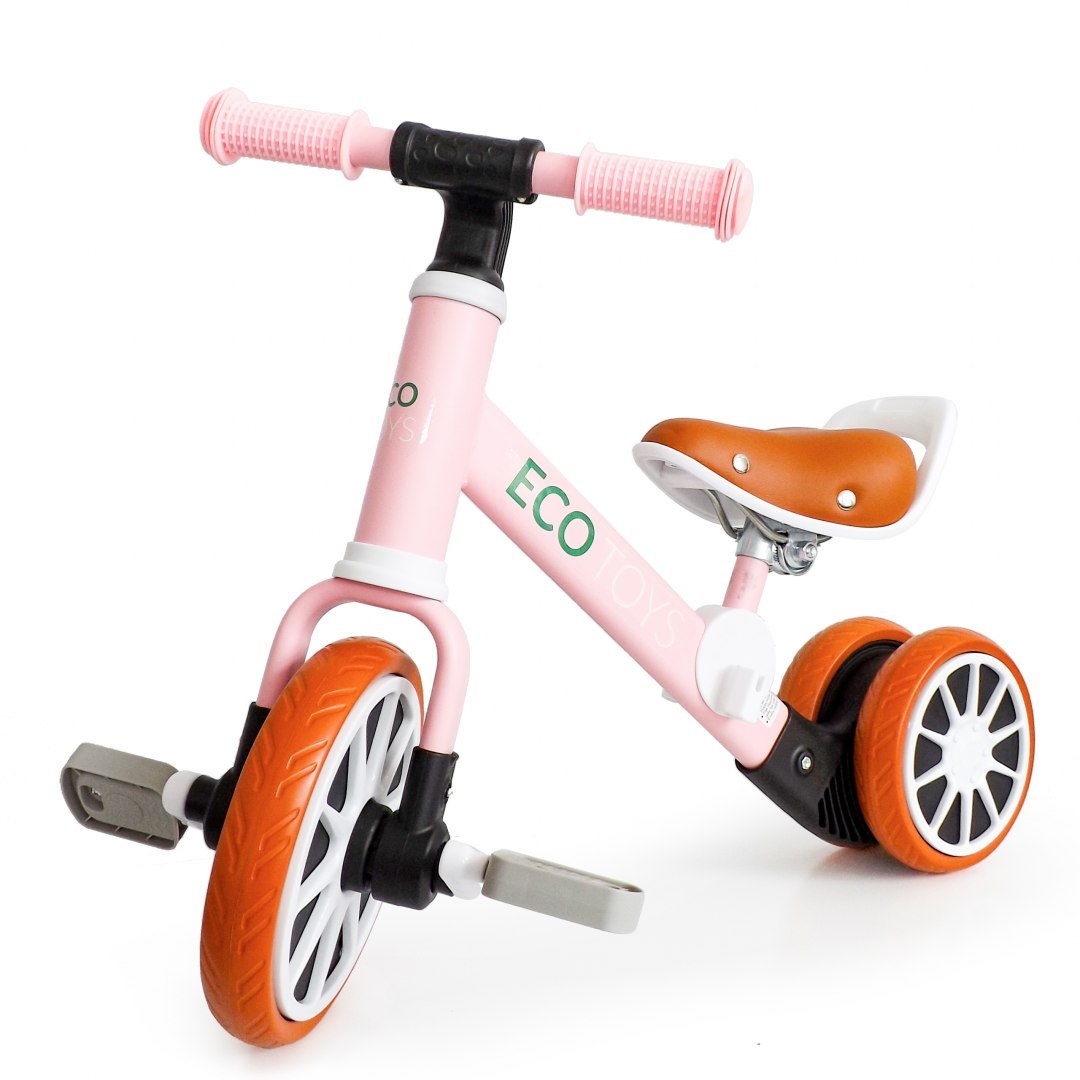 Rower rowerek trójkołowy biegowy z pedałami 2w1 Różowy