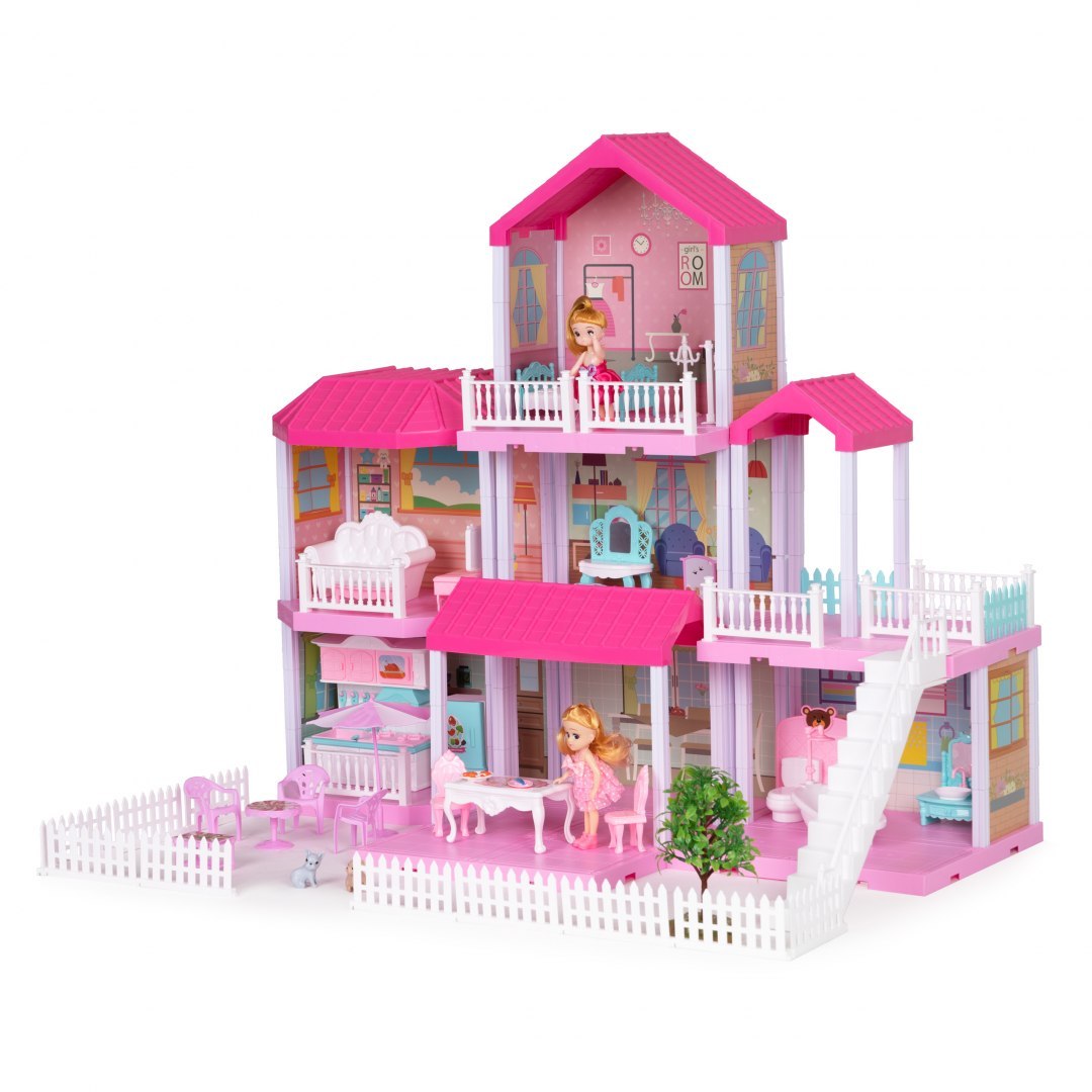 Duży domek dla lalek składany Villa + mebelki lalka ogród