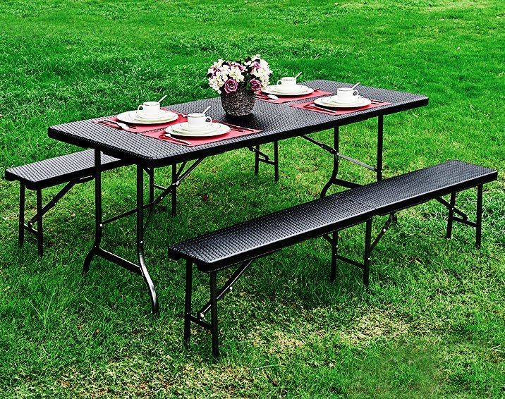 Stół cateringowy 180cm + 2 ławki zestaw bankietowy Rattan