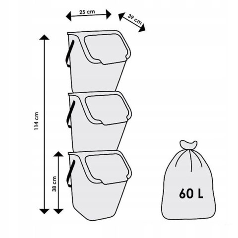 ZESTAW 3 POJEMNIKÓW 25L DO SEGREGACJI ODPADÓW KOLOR