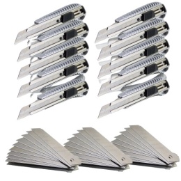 Zestaw 10 sztuk nożyków aluminiowych do cięcia + 30 sztuk wymiennych ostrz
