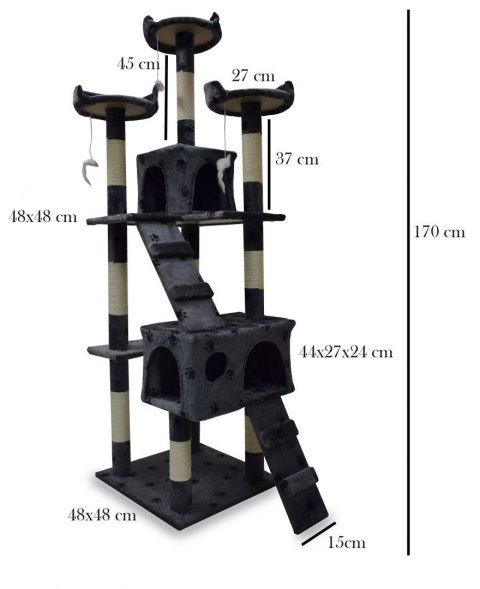 Drapak drzewko Legowisko Wieża dla Kota 170cm Ciemnoszary w łapki