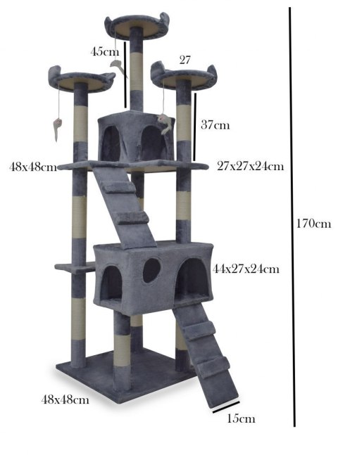 Drapak drzewko Legowisko Wieża dla Kota 170cm Jasnoszary