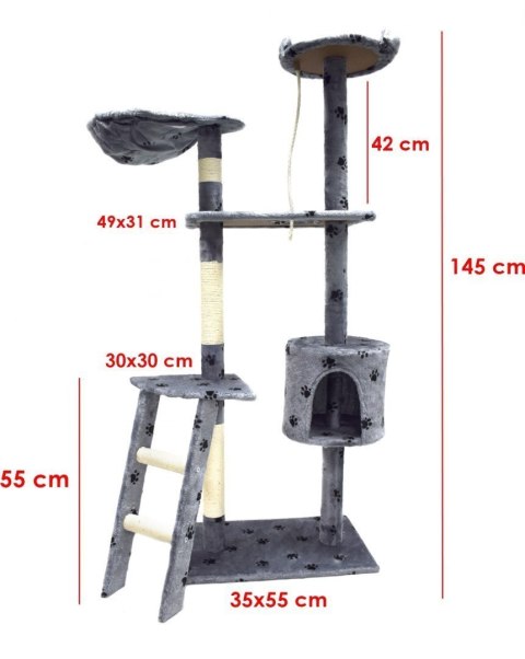 Drapak drzewko dla kota 145 jasnoszary w łapki
