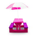 Stół ogrodowy piknikowy dla dzieci z parasolem Różowy Idealny do zabawy