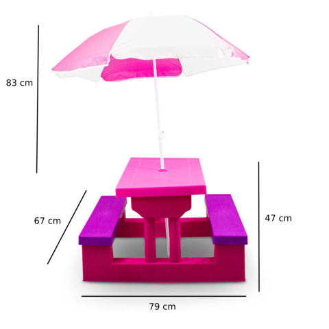 Stolik ogrodowy piknikowy dla dzieci z parasolem Różowy Idealny do zabawy