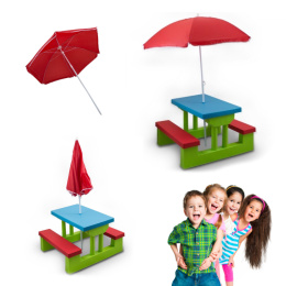 Stół ogrodowy piknikowy dla dzieci z parasolem Zielony Idealny do zabawy