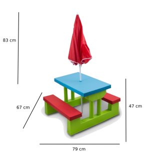 Stół ogrodowy piknikowy dla dzieci z parasolem Zielony Idealny do zabawy