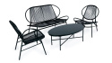 Komplet mebli ogrodowych z rattanu i metalu krzesła ławka i stolik czarny