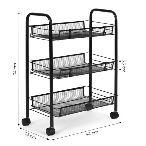 Metalowy regał mobliny łazienkowy z 3 półkami kółka czarny ModernHome