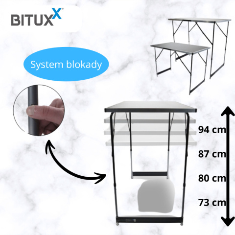 Stół składany BITUXX 3-częściowy 100x60 cm regulowany roboczy