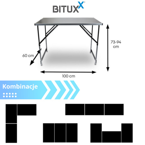 Stół składany BITUXX 3-częściowy 100x60 cm regulowany roboczy