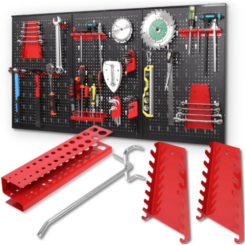TABLICA ŚCIANKA NARZĘDZIOWA DO GARAŻU 3 CZĘŚCIOWA Czerwona Do Warsztatu