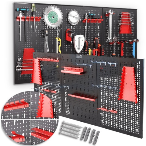 TABLICA ŚCIANKA NARZĘDZIOWA DO GARAŻU 3 CZĘŚCIOWA Czerwona Do Warsztatu