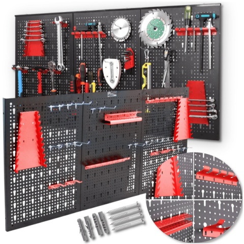 TABLICA ŚCIANKA NARZĘDZIOWA DO GARAŻU 3 CZĘŚCIOWA Czerwona Do Warsztatu