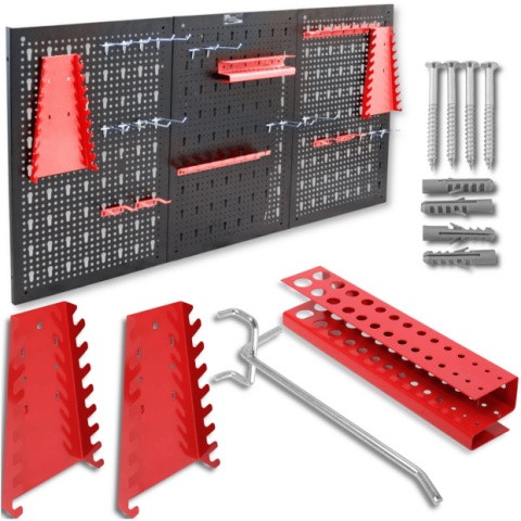 TABLICA ŚCIANKA NARZĘDZIOWA DO GARAŻU 3 CZĘŚCIOWA Czerwona Do Warsztatu