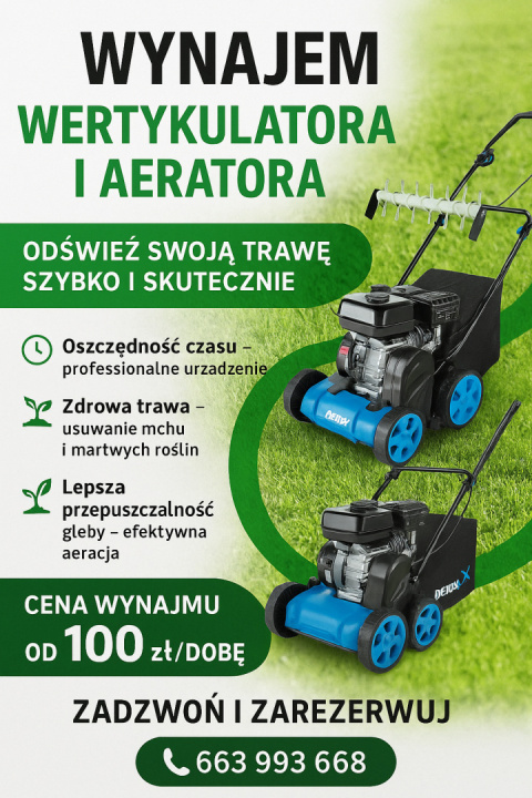 Wynajem 3w1: Wertykulator • Kultywator • Aerator Benzynowy Wynajem 3w1: Wertykulator • Kultywator • Aerator Benzynowy