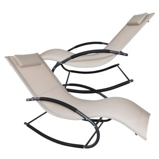 Leżak OGRODOWY bujany DESIGNERSKI beżowy textilene 150 kg komplet 2 szt