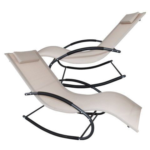 Leżak OGRODOWY bujany DESIGNERSKI beżowy textilene 150 kg komplet 2 szt Leżak OGRODOWY bujany DESIGNERSKI beżowy textilene 150 kg komplet 2 szt