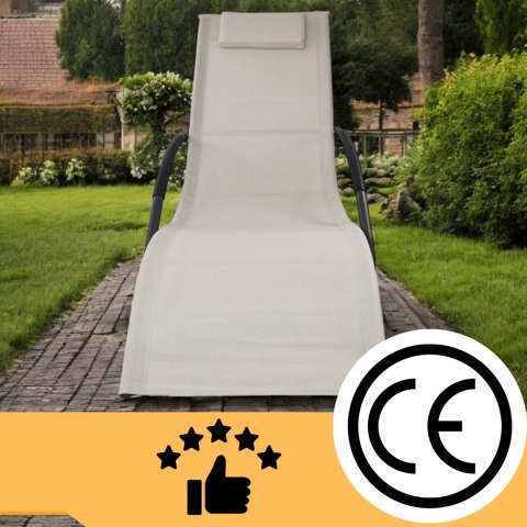 Leżak OGRODOWY bujany DESIGNERSKI beżowy textilene 150 kg komplet 2 szt Leżak OGRODOWY bujany DESIGNERSKI beżowy textilene 150 kg komplet 2 szt