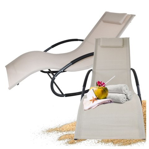 Leżak OGRODOWY bujany DESIGNERSKI beżowy textilene 150 kg komplet 2 szt Leżak OGRODOWY bujany DESIGNERSKI beżowy textilene 150 kg komplet 2 szt