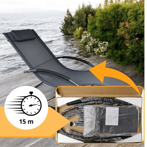 Leżak bujany ogrodowy textilene czarny lekki 9.7kg łatwy transport 2 sztuki Leżak bujany ogrodowy textilene czarny lekki 9.7kg łatwy transport 2 sztuki