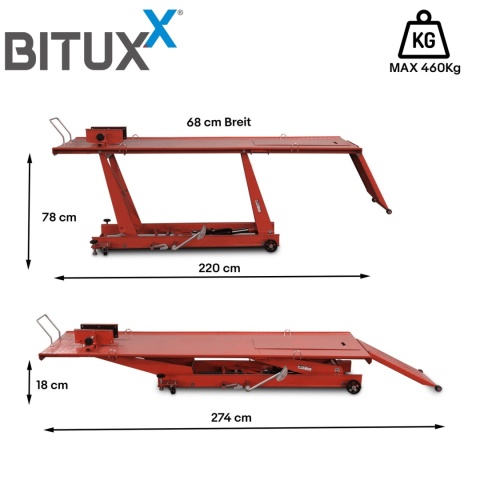 Hydrauliczny podnośnik motocyklowy BITUXX 460 kg platforma warsztatowa
