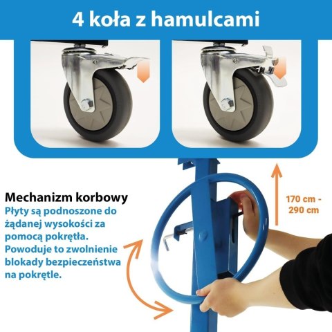 Podnośnik do płyt GK OSB karton gips 170-290 cm 40 kg pochylany Regulowany