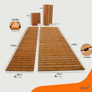 Ogrodowa Drewniana Ścieżka BITUXX 250x75 cm Antypoślizgowa Zwijana