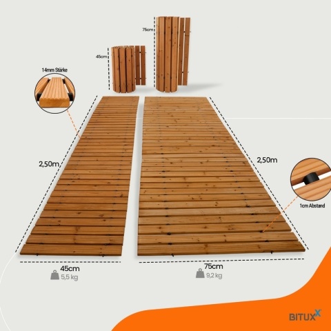 Ogrodowa Drewniana Ścieżka BITUXX 250x75 cm Antypoślizgowa Zwijana