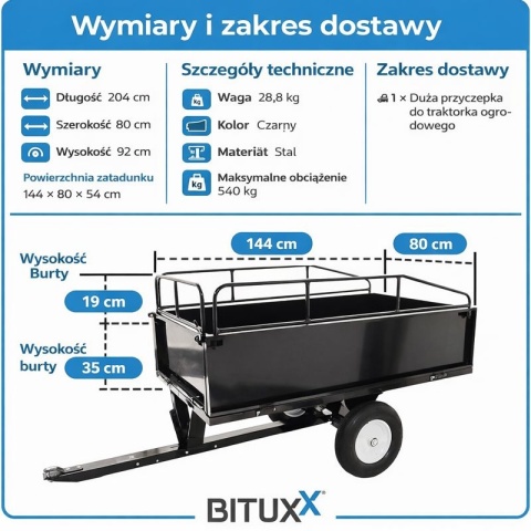 Przyczepka do traktorka ogrodowego 540 kg wywrotka z kiprem do quada ATV