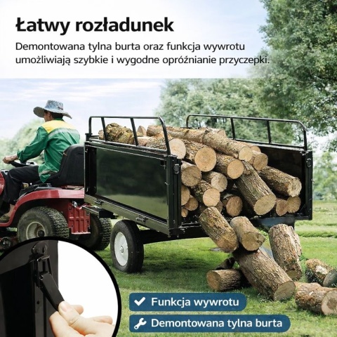 Przyczepka do traktorka ogrodowego 540 kg wywrotka z kiprem do quada ATV