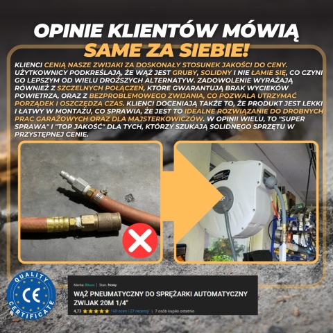WĄŻ DO SPRĘŻARKI AUTOMATYCZNY ZWIJAK 1/4" 30 METRÓW