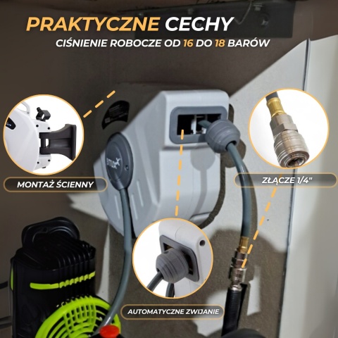 WĄŻ DO SPRĘŻARKI AUTOMATYCZNY ZWIJAK 1/4" 15 METRÓW