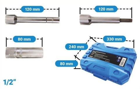 Zestaw nasadek do montażu amortyzatorów z gzechotką 1/2" 18 elementów