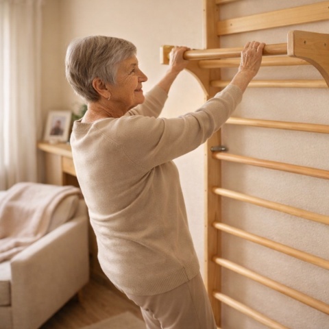 drabinka gimnastyczna z drążkiem regulowana 220x80 lakierowana do ćwiczeń