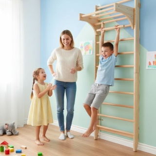 drabinka gimnastyczna z drążkiem regulowana 220x80 lakierowana do ćwiczeń