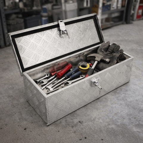 Skrzynia aluminiowa transportowa 25l srebrna zamykana na klucz wodoodporna