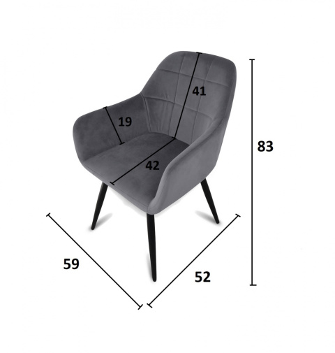 Zestaw Krzesło fotel welurowe ciemno siwe x2