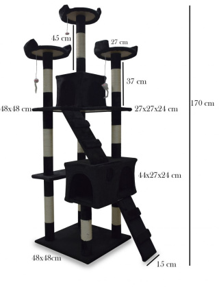 Super Drapak dla Kota 170 cm 7 Poziomów MDF i Plusz Bezpieczna Stabilność